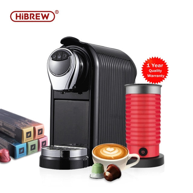 HiBREW Capsule Coffee Machine Espresso Coffee Maker Combined With MF04/MF802 Silver Milk Frother