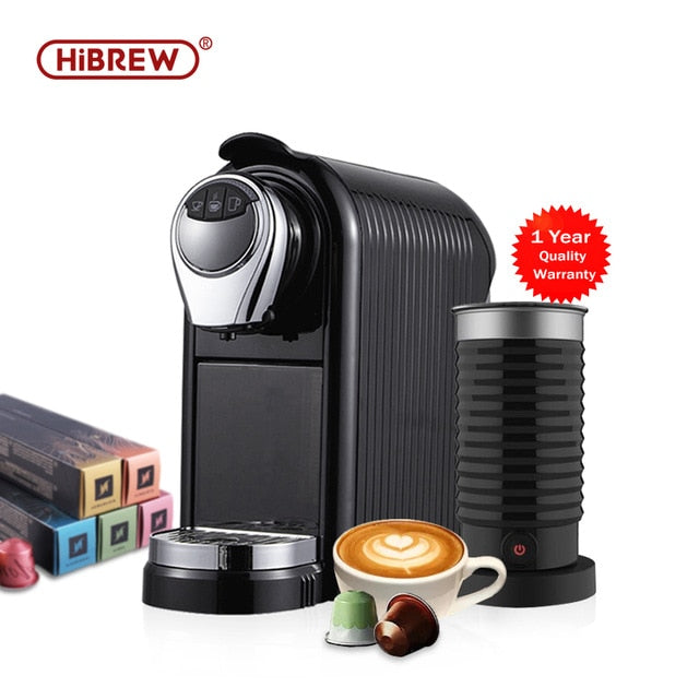 HiBREW Capsule Coffee Machine Espresso Coffee Maker Combined With MF04/MF802 Silver Milk Frother